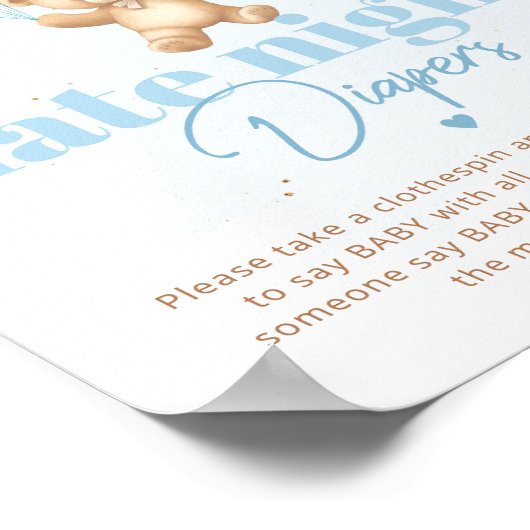 Blauwe ballonnen teddybeer Late nacht luiers Poster (Hoek)