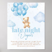 Blauwe ballonnen teddybeer Late nacht luiers Poster (Voorkant)