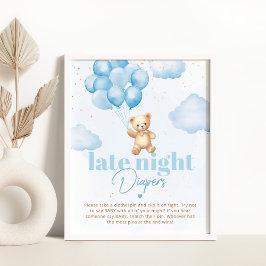 Blauwe ballonnen teddybeer Late nacht luiers Poster