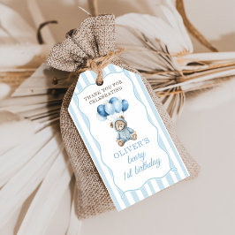 Blauwe Ballonnen Teddybeer Verjaardag Cadeautag Cadeaulabel