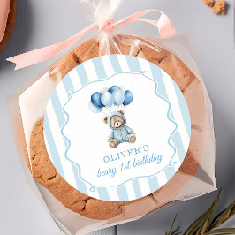 Blauwe Ballonnen Teddybeer Verjaardagssticker Ronde Sticker