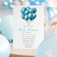 Blauwe Ballonnen Waterverf Jongen Baby Borrel
