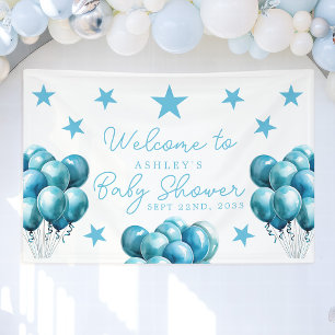 Blauwe Ballonnen Waterverf Jongen Baby Shower Welk Spandoek