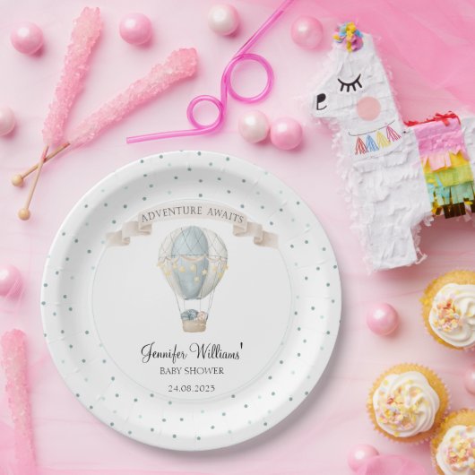 Blauwe ballonpapier met heteluchtblauw baby shower papieren bordje (Feest)