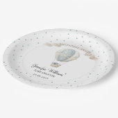 Blauwe ballonpapier met heteluchtblauw baby shower papieren bordje (Gekanteld)