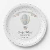 Blauwe ballonpapier met heteluchtblauw baby shower papieren bordje (Voorkant)