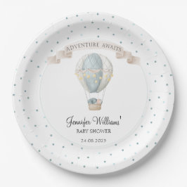 Blauwe ballonpapier met heteluchtblauw baby shower papieren bordje
