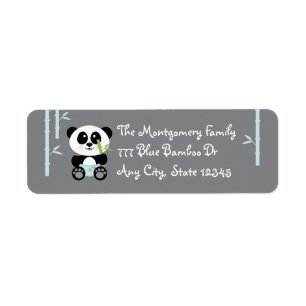 Blauwe Bamboe Baby Panda in luiers Etiket