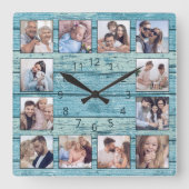 Blauwe band driftwood planken rotsvast vierkante klok (Voorkant)