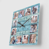 Blauwe band driftwood planken rotsvast vierkante klok (Hoek)