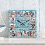 Blauwe band driftwood planken rotsvast vierkante klok<br><div class="desc">creëer eenvoudig uw eigen,  gepersonaliseerde blauwe,  bijtende driftwood planks muurklok in het meer met uw aangepaste foto's. De sjabloon gebruikt een fotofilter om een meer gecoördineerde blik te creëer.Voor beste resultaten,  bewaar de afbeeldingen aan vierkant - met het nadrukpunt in het centrum - alvorens te uploaden.</div>