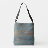 Blauwe band houtextuur crossbody tas (Achterkant)