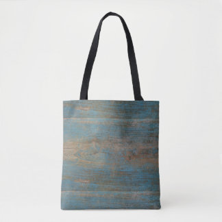 Blauwe band houtextuur tote bag