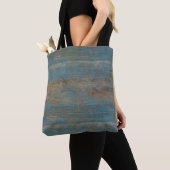 Blauwe band houtextuur tote bag (Dichtbij)