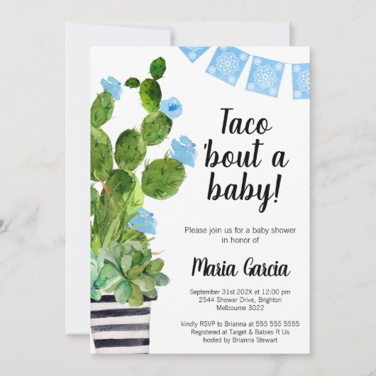 Blauwe banner Cactus Taco over een Baby-Baby showe Kaart (Voorkant)