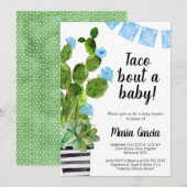 Blauwe banner Cactus Taco over een Baby-Baby showe Kaart (Voorkant / Achterkant)