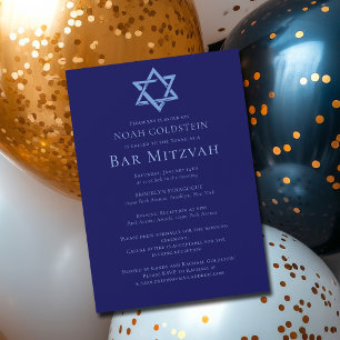Blauwe Bar Mitzvah Artistieke Ster van David Feest Magnetische Uitnodiging