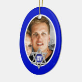 Blauwe bar mitzvah foto keepslag keramisch ornament (Links)