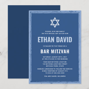 Blauwe bar mitzvah uitnodigingen met een ruwe gren