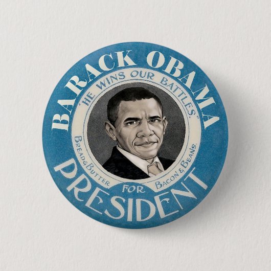 Blauwe Barack Obama wint onze strijd Ronde Button 5,7 Cm (Voorkant)
