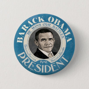 Blauwe Barack Obama wint onze strijd Ronde Button 5,7 Cm