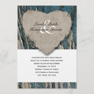 Blauwe Barn Wood Land Rustic Heart Wedding Kaart