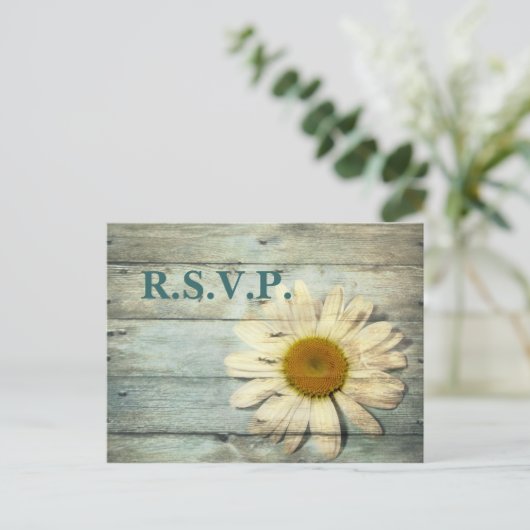 blauwe barnwood land maisy bruiloft reactie RSVP Uitnodiging Briefkaart (Staand voorkant)