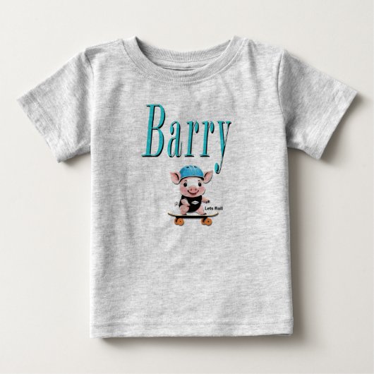 Blauwe Barry Naam En Biggetje Skateboarden, (Voorkant)