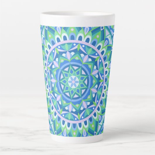 Blauwe basis Mandala Latte Mok (Voorkant)