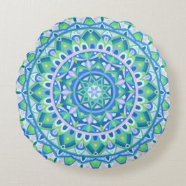 Blauwe Basis Mandala Rond Kussen