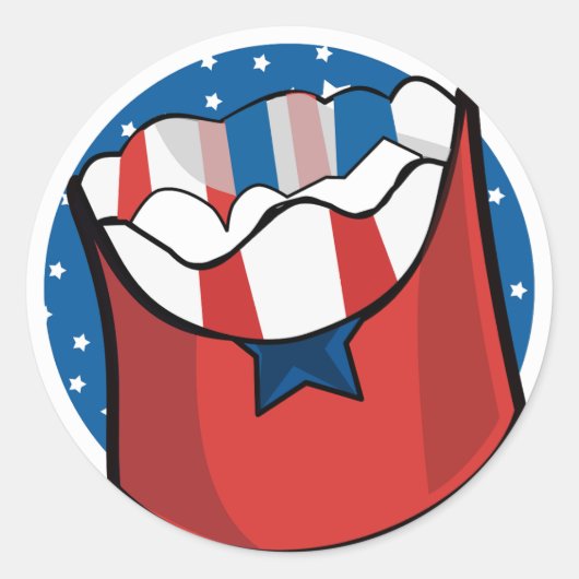 Blauwe Basis met Witte Sterren en Rode Voedselzak Ronde Sticker (Voorkant)