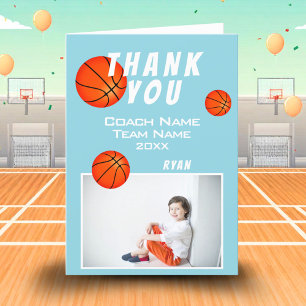 Blauwe Basketbal Bal Sporten Dank je Coach Kaart