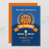 Blauwe Basketbal Trofee Bruiloft Kaart (Voorkant / Achterkant)