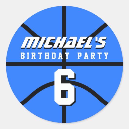 Blauwe Basketball Sticker Sport Birthday Party (Voorkant)