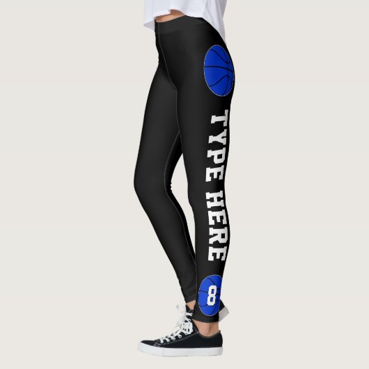 Blauwe Basketball Team Name en Player Number Sport Leggings (Links)