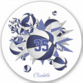 blauwe basketballen sterren meisjes jersey nummer sticker (Voorkant)