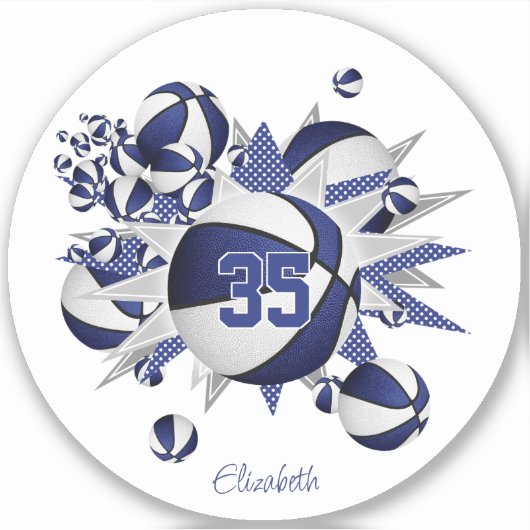 blauwe basketballen sterren meisjes jersey nummer sticker (Voorkant)