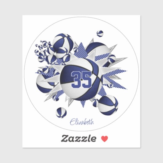blauwe basketballen sterren meisjes jersey nummer sticker (Vel)