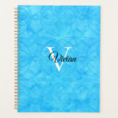 Blauwe Batik Elegante Monogram Naam Planner (Voorkant)
