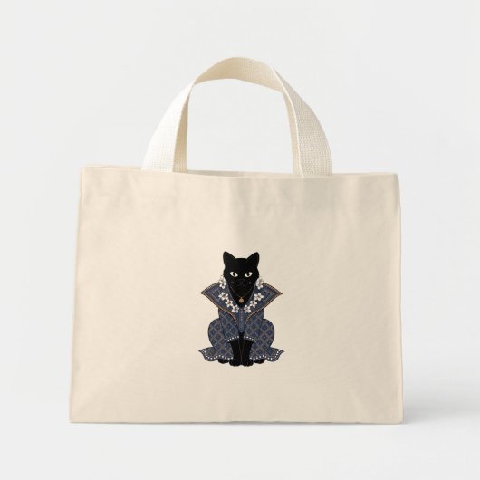 Blauwe Batik Kat Koningin Boodschappentas Mini Tote Bag (Voorkant)