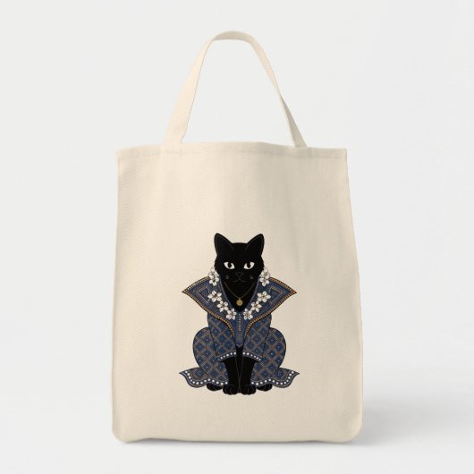 Blauwe Batik Kat Koningin Tote Tas (Voorkant)