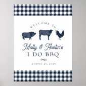 Blauwe BBQ Bruiloft of Koppels Douche Welkomstbord Poster (Voorkant)