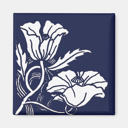 Blauwe Beardsley Poppies Magnet (Voorkant)