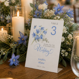 Blauwe Bedklok Bruiloft Tafel Nummer Bord Reclamebord Met Voetstuk