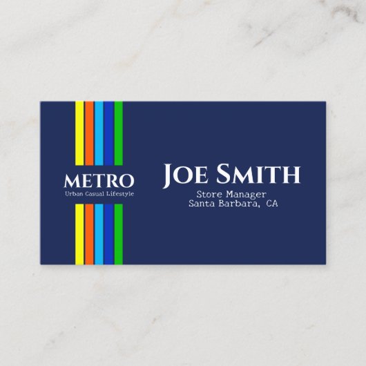 Blauwe bedrijfsnaam Urban Modern Vertical Stripes Visitekaartje (Voorkant)