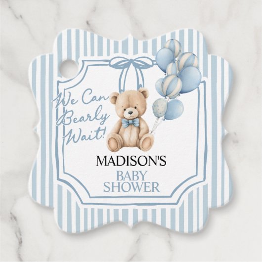 Blauwe Beer Baby Shower Bedankjes Labels (Voorkant)