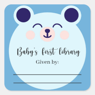Blauwe Beer - Baby Shower boekplaat Vierkante Sticker