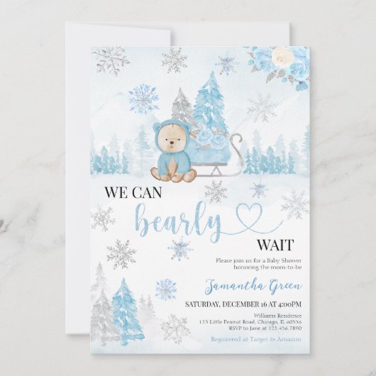 Blauwe Beer Baby Shower Kaart (Voorkant)