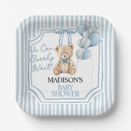 Blauwe Beer Baby Shower Papieren Bordje
