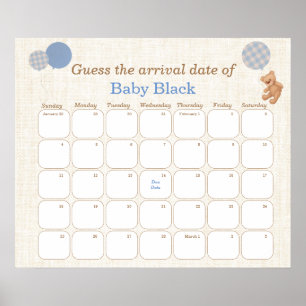 Blauwe Beer Baby Shower Raad de Verwachte Datum Ka Poster